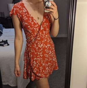 Orange Floral Wrap Dress